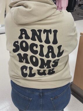 Anti Social Moms Club Hoodie — Cream with Black Logo